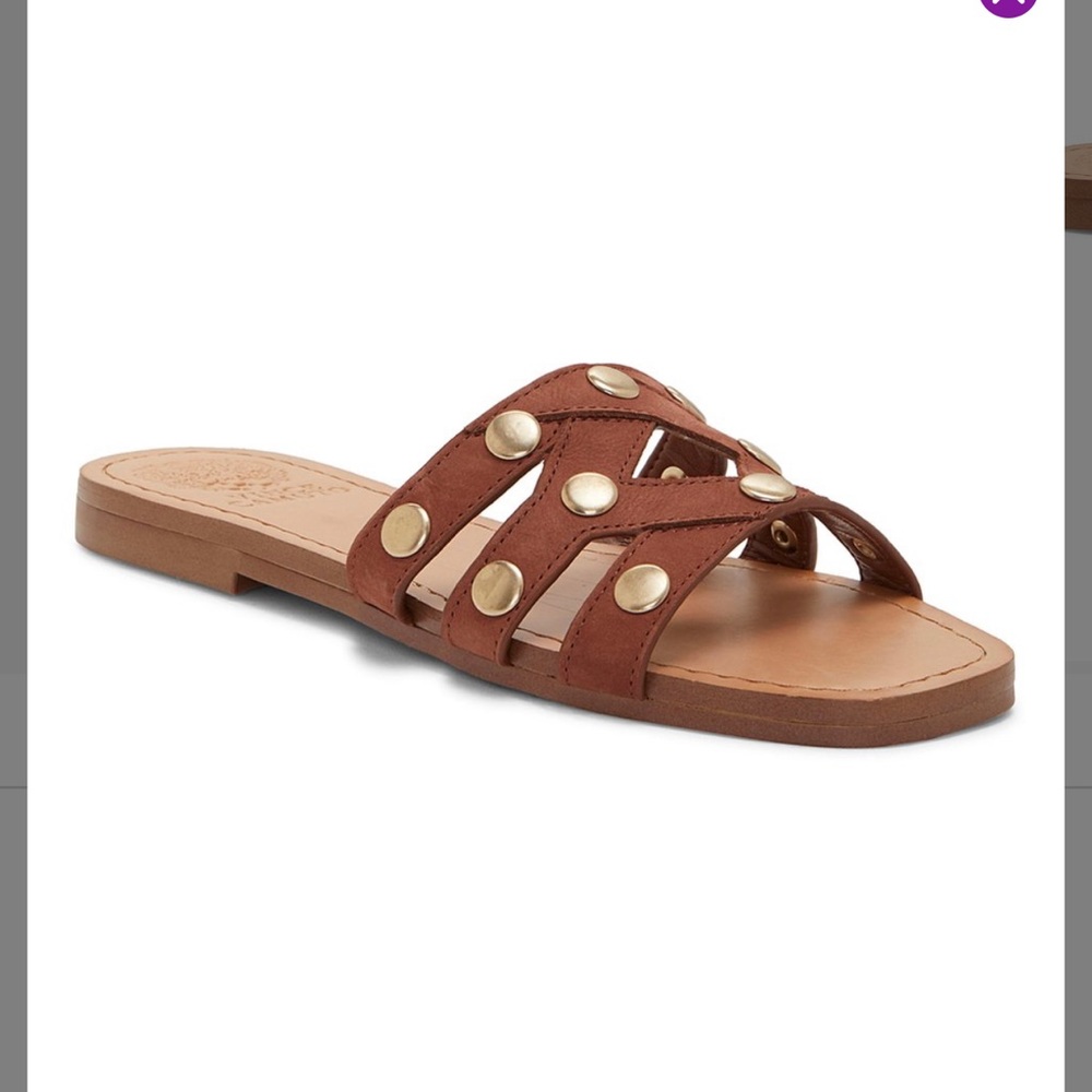 Vince Camuto Studded Sandal Slides in Nut Brown Leather